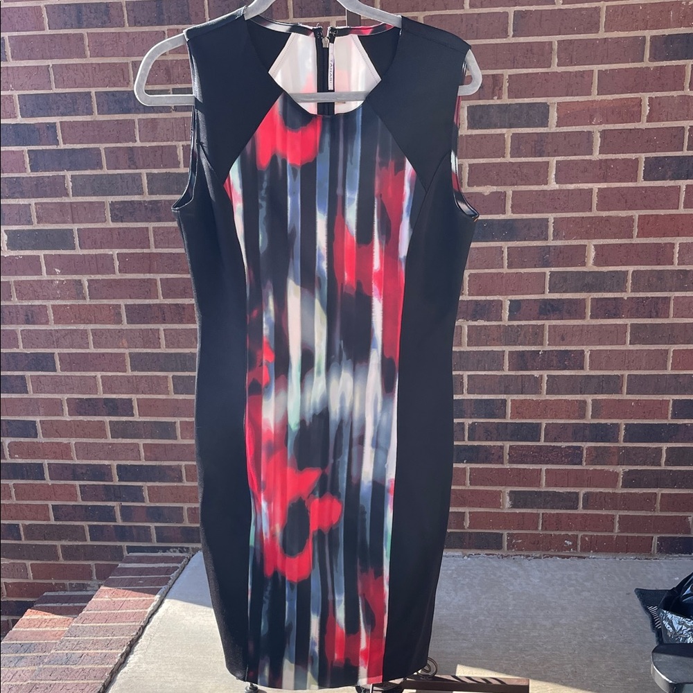 Tahari Vibrant Red and Black Sleeveless Midi Dress